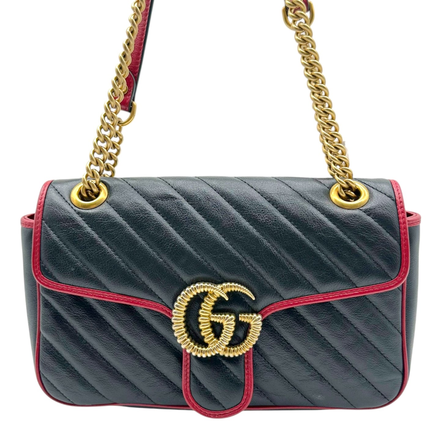 Gucci Black Leather Red Trim Marmot Shoulder Bag