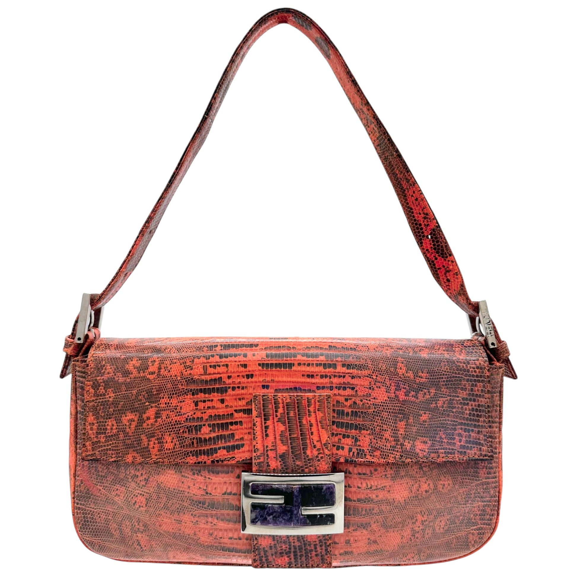 Fendi Coral Iridescent Lizard & Purple Stone Baguette Bag - Outfit Repeater