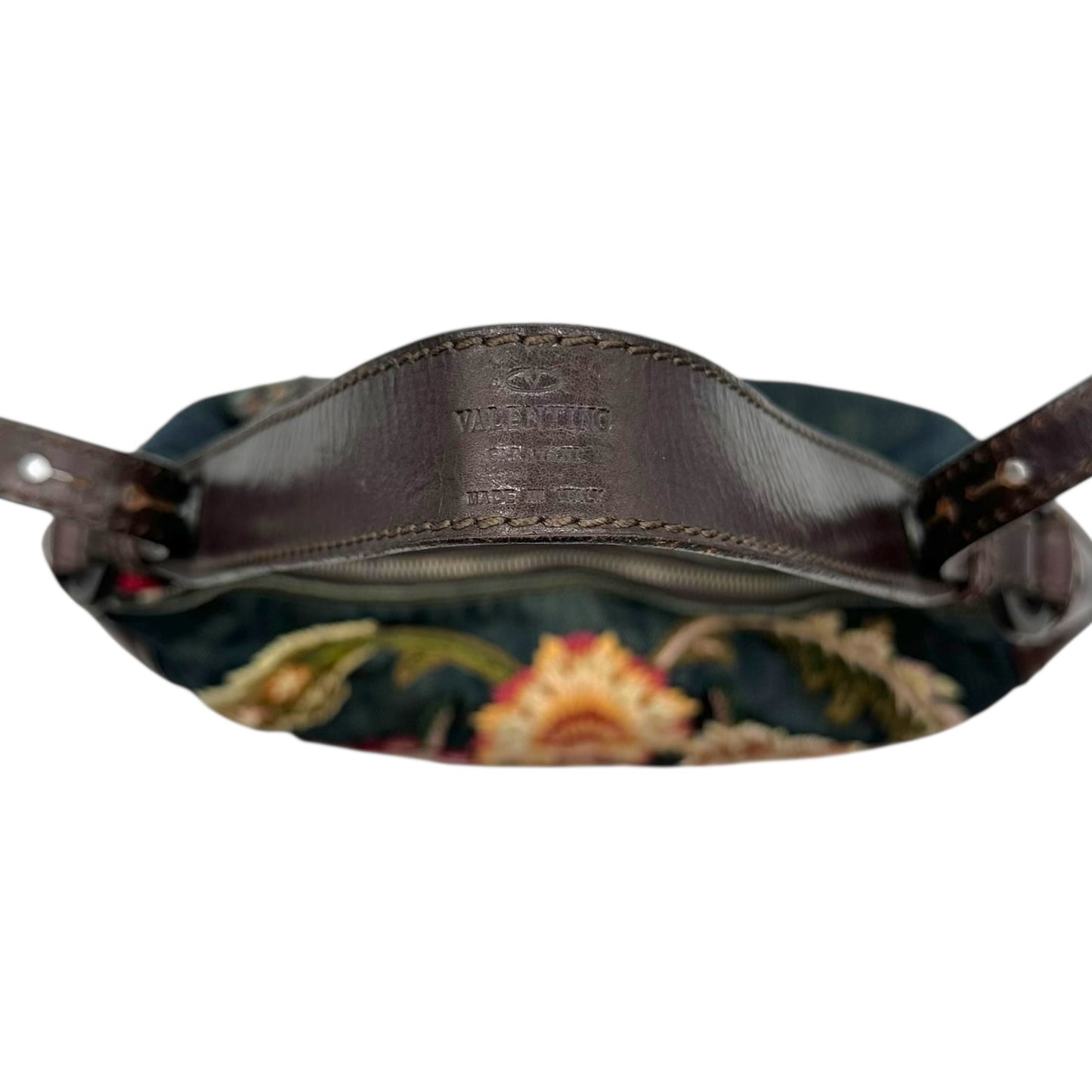 Valentino Garavani Denim & Leather Floral Embroidered Hobo Bag