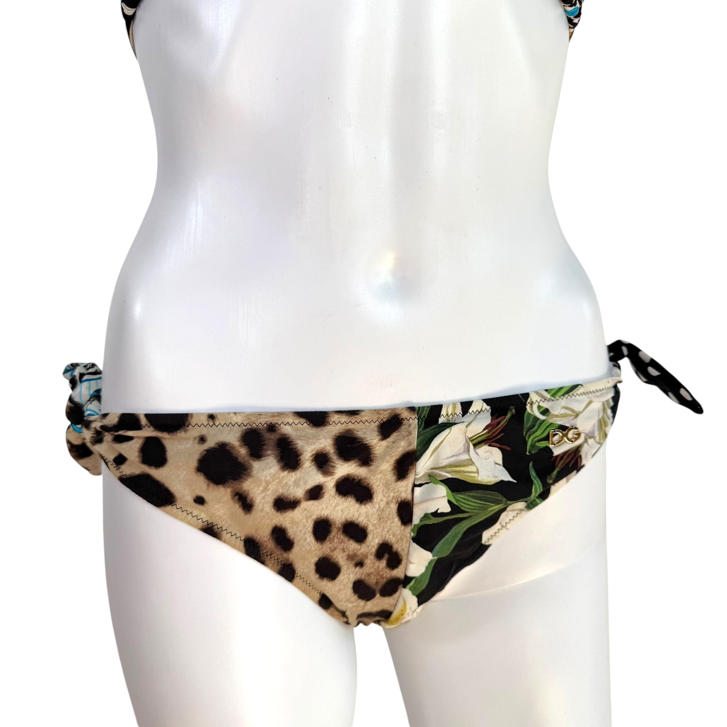 Dolce & Gabbana Leopard & Floral Print Triangle Tie Bikini Set