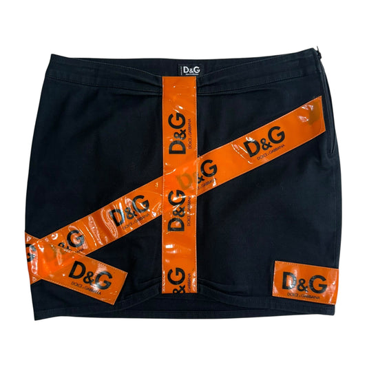 D&G Dolce & Gabbana S/S 2004 Orange Cuation Tape Mini Skirt