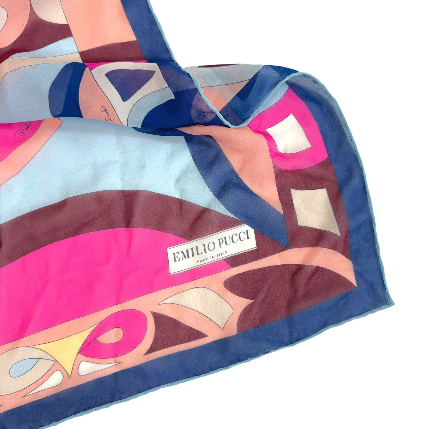 Emilio Pucci Pink & Blue Sheer Printed XL Silk Square Scarf