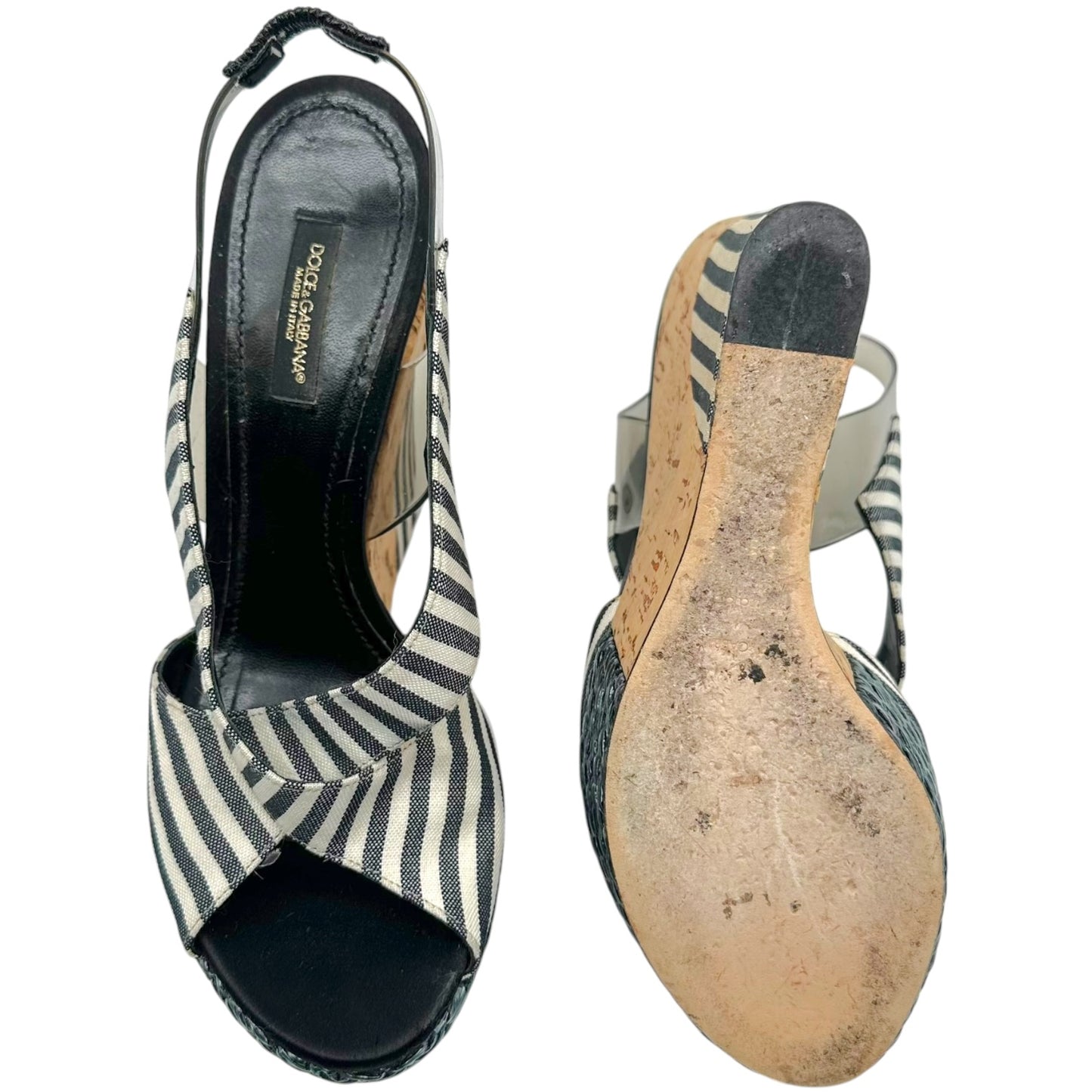 Dolce & Gabbana Navy Blue Striped & Cork Platform Wedges