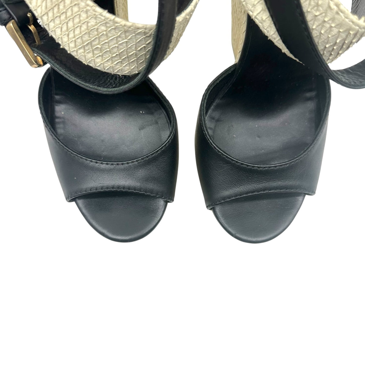 Dsquared2 Ivory Snakeskin Black Leather Platform Wedge Sandals