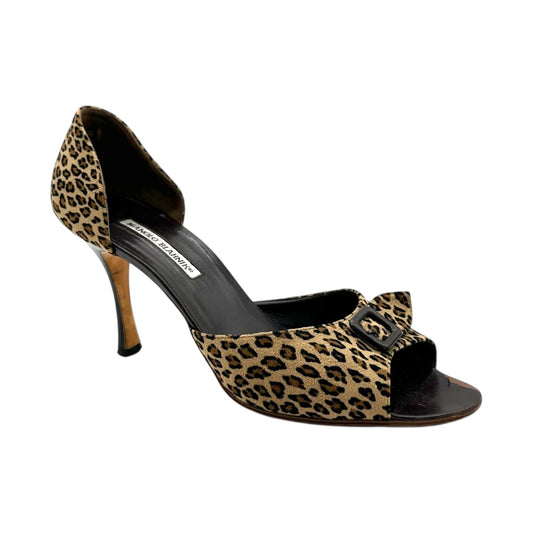 Manolo Blahnik Leopard Print Suede D'Orasay Sandal Heels