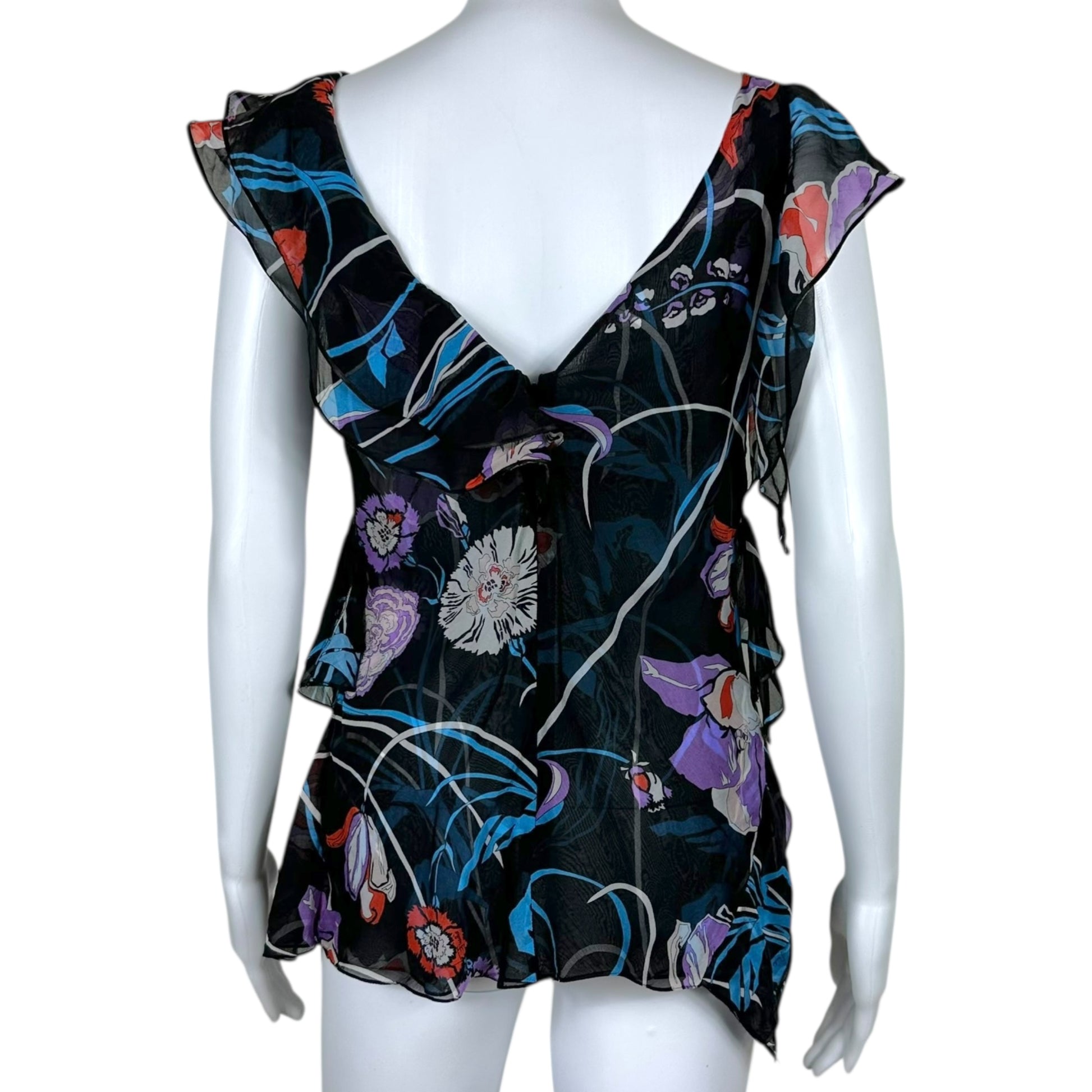 Emilio Pucci Black Floral Tiered Silk Blouse - Outfit Repeater