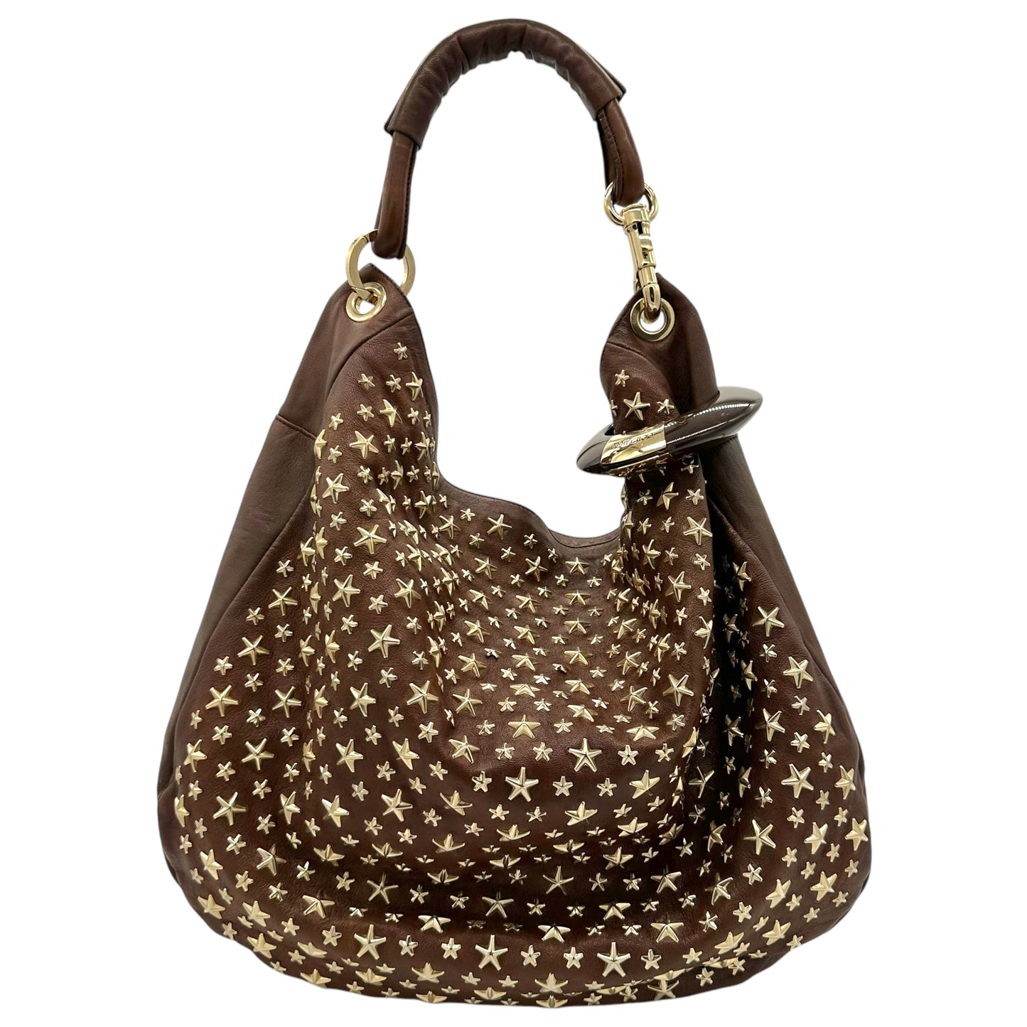 Jimmy Choo Brown Leather Star Studded Hobo Bag - Outfit Repeater