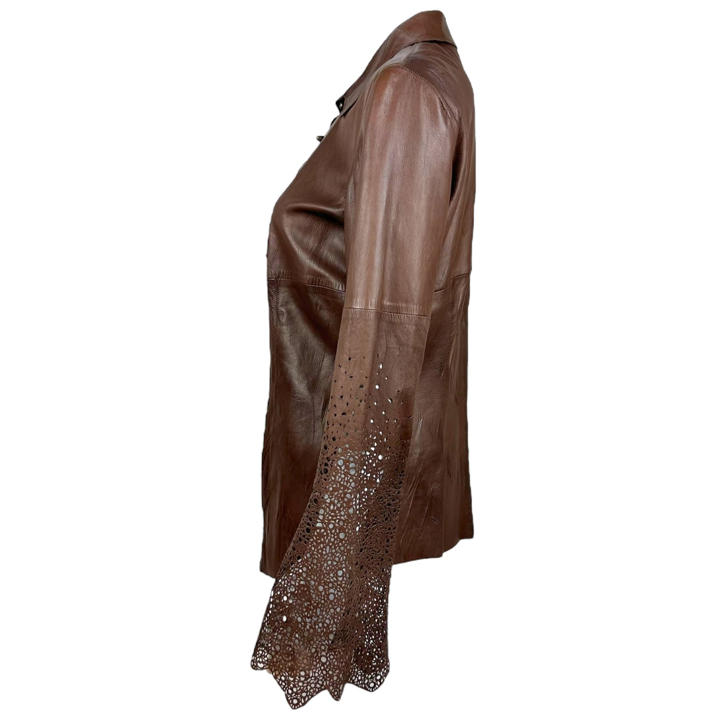 Roberto Cavalli F/W 2003 Brown Leather Laser Cut Jacket