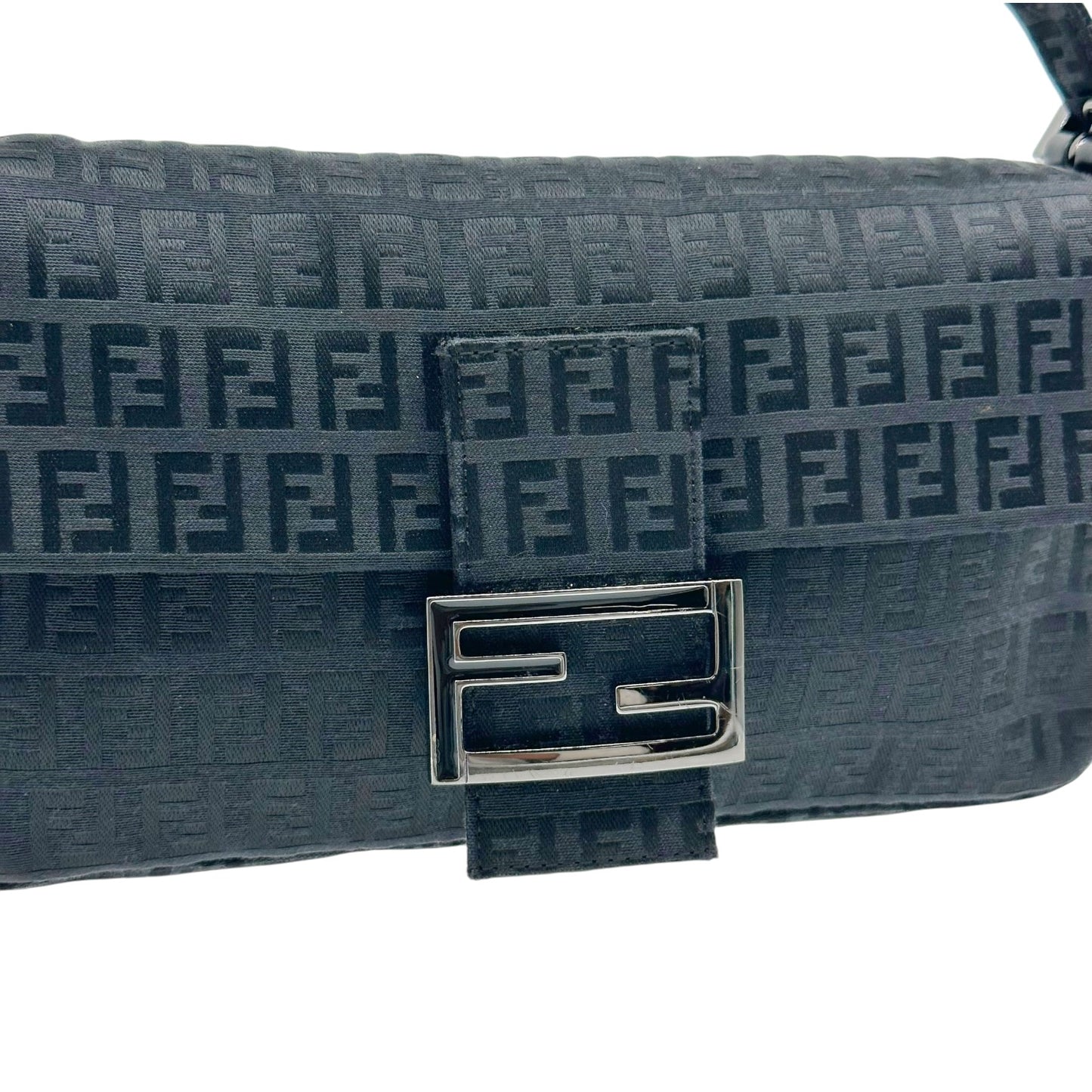Fendi Black Zucchino Monogram Baguette Bag
