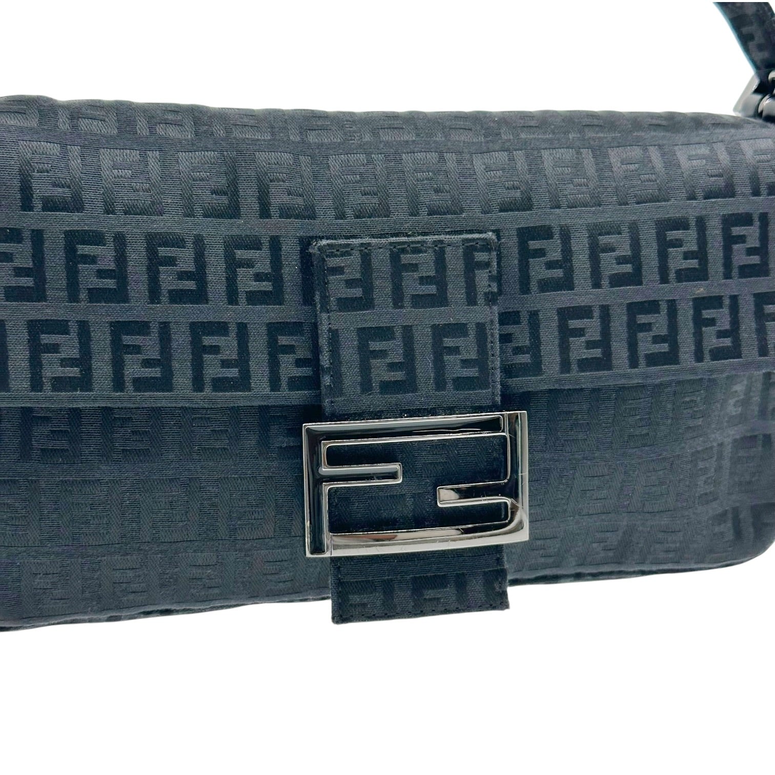 Fendi Black Zucchino Monogram Baguette Bag