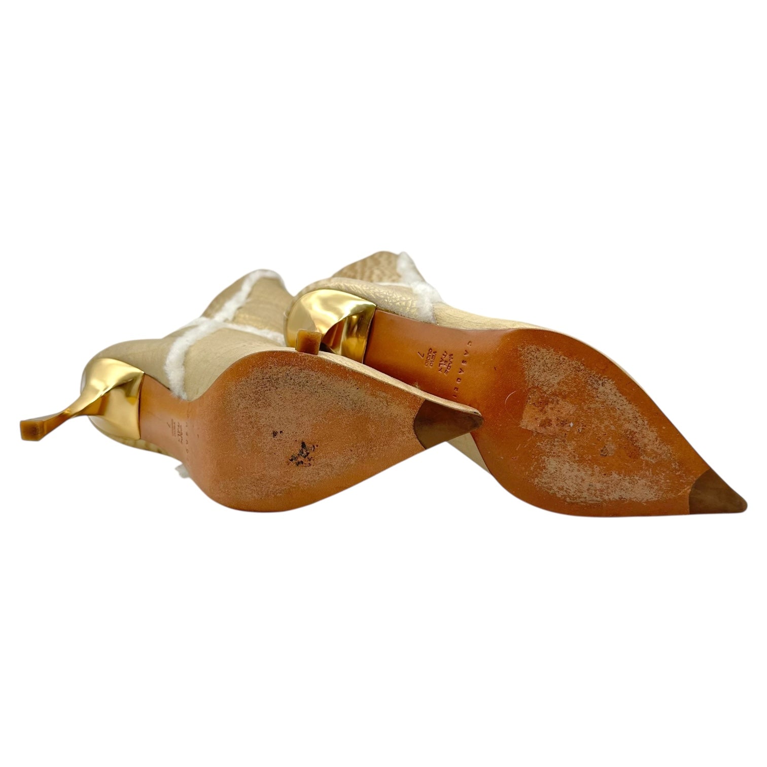 Casadei Gold Croc Embossed Shearling Pointed Toe Boots - Outfit Repeater