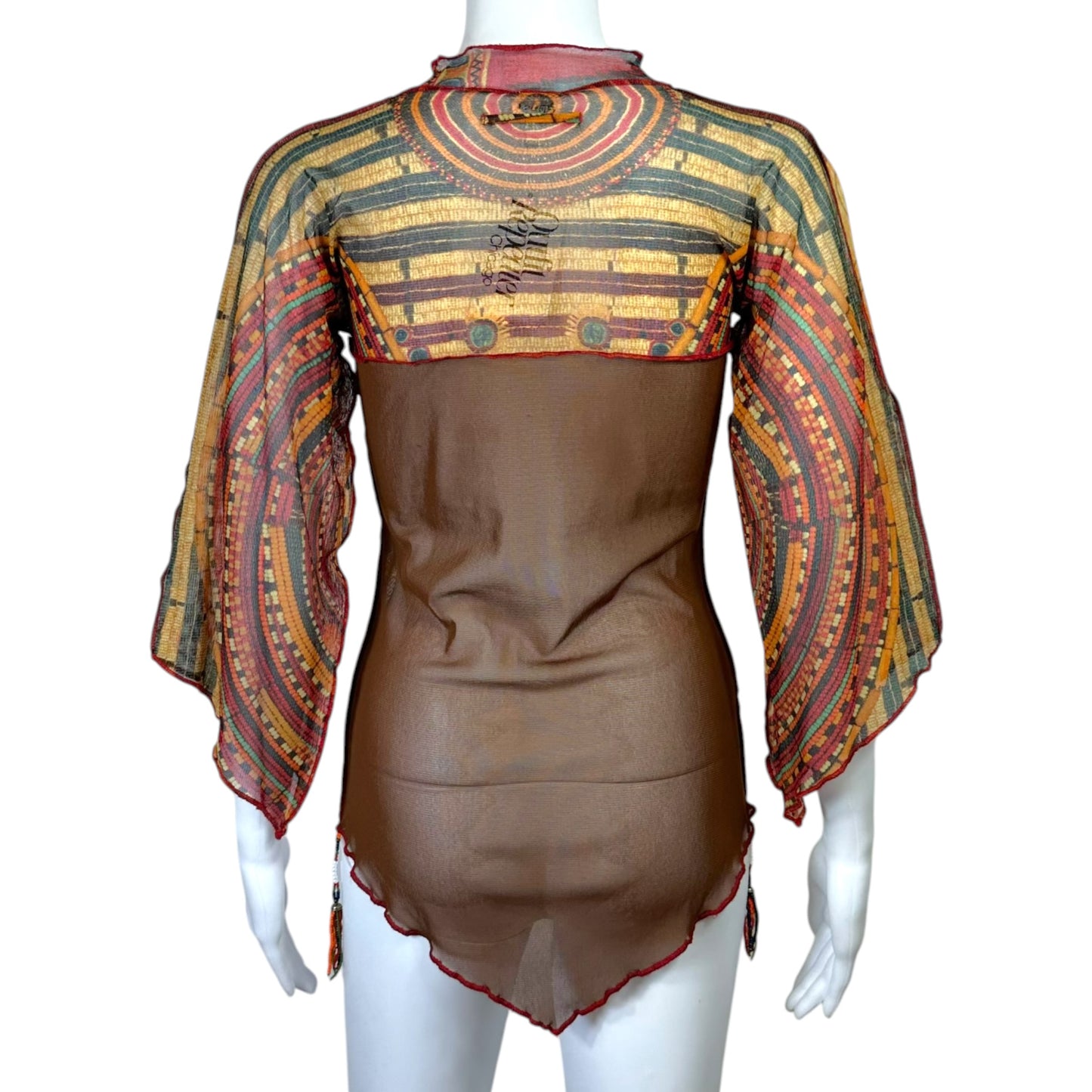 Jean Paul Gaultier Tribal Print Mesh Beaded Blouse