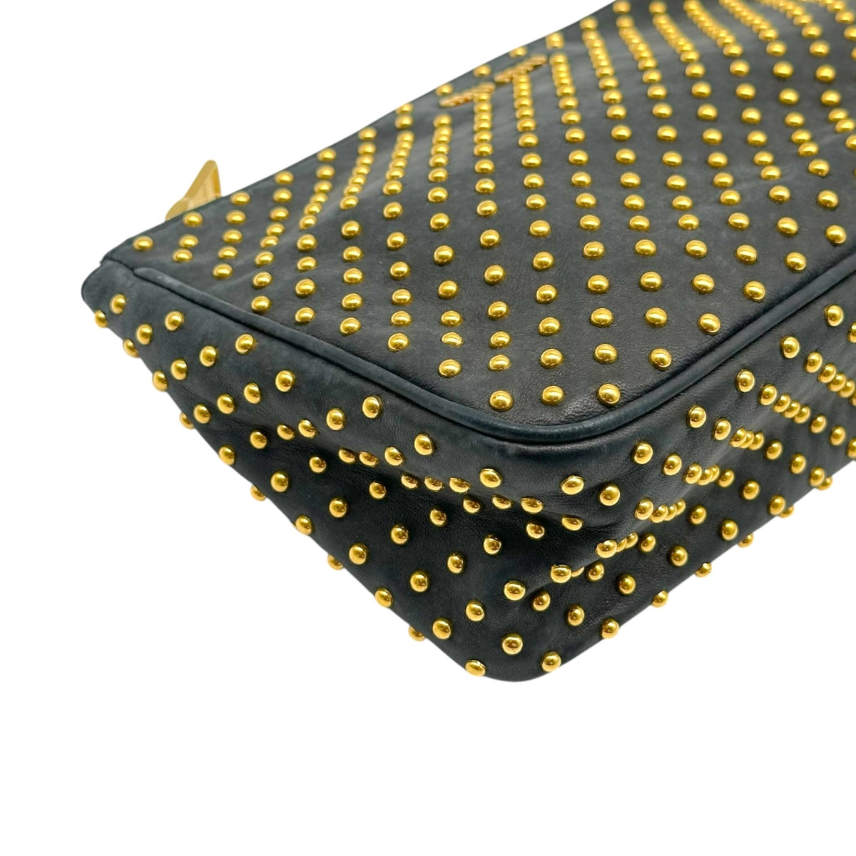 Miu Miu Black Lambskin Gold Studded Pouch Clutch Bag