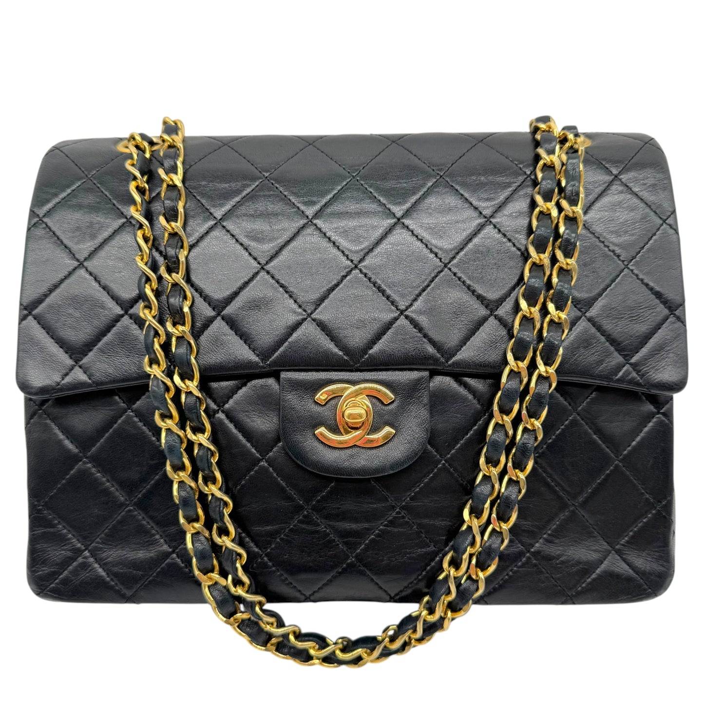 Chanel Black Lambskin Medium Square Double Flap Bag
