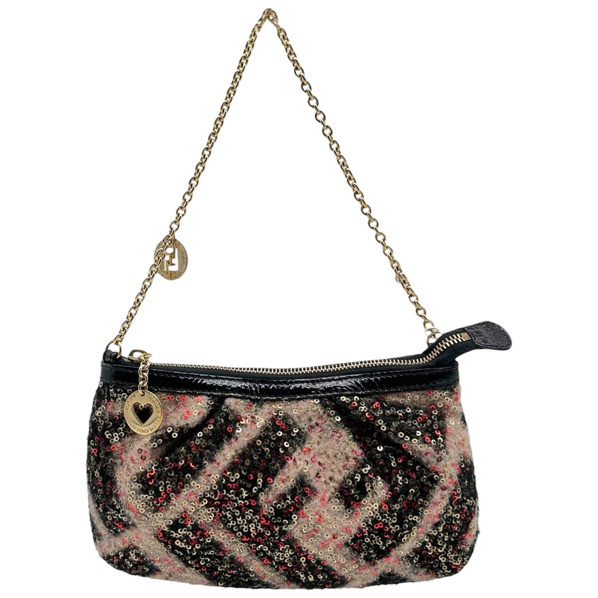 Fendi Pochette Bag Pink Black Sequin Wool