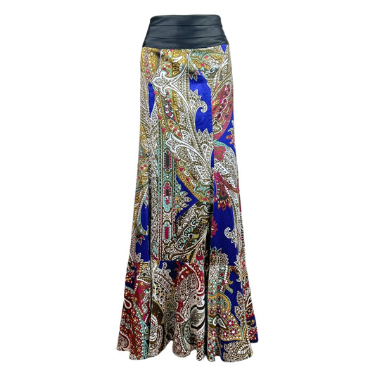 Just Cavalli Roberto Cavalli Jewel-Tone Paisley Print Satin Maxi Skirt