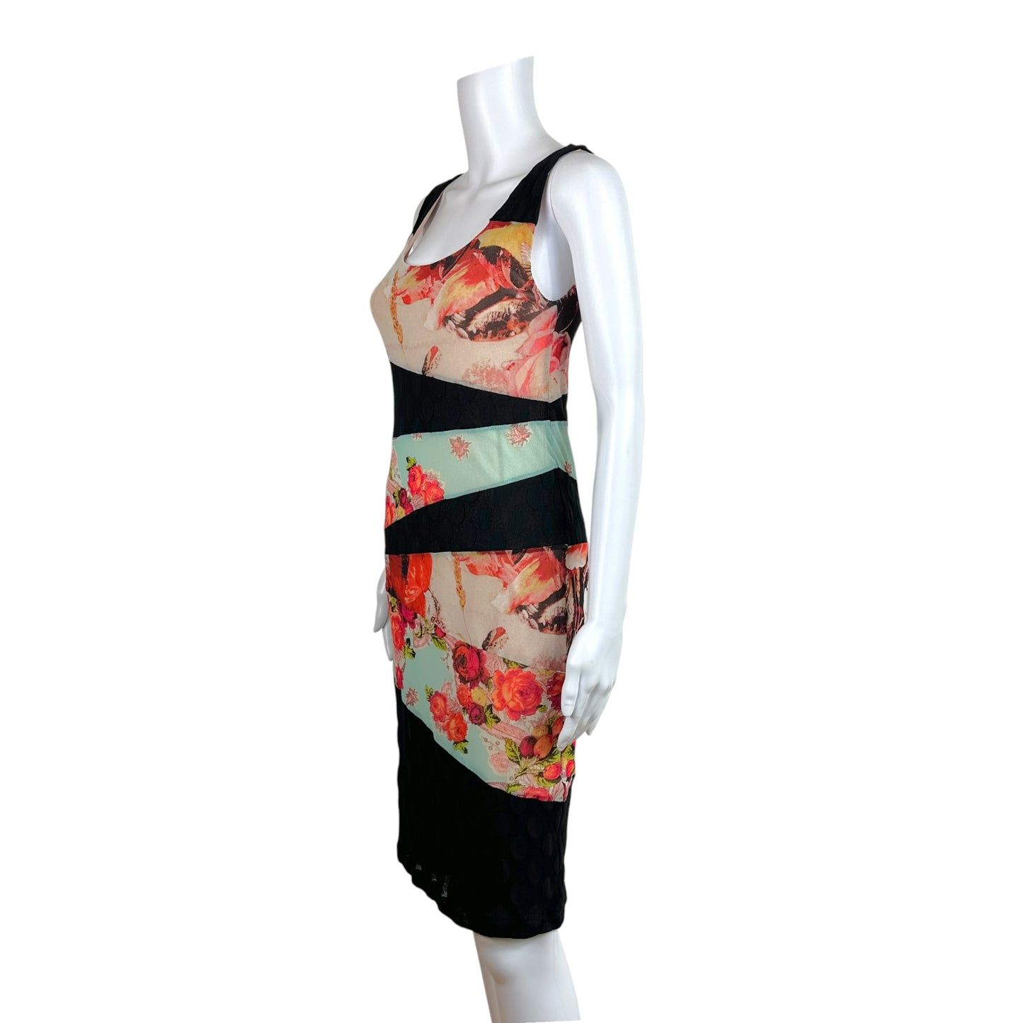 Jean Paul Gaultier Floral Black Polkadot Mesh Midi Dress
