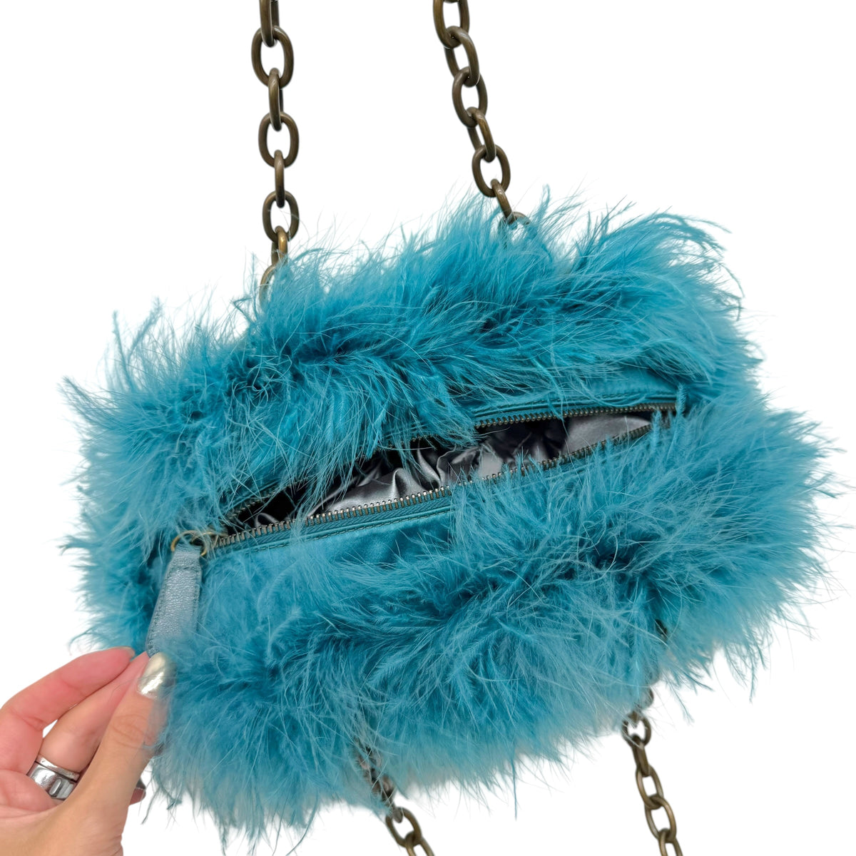 Alberta Ferretti Turquoise Ostrich Feather Shoulder Bag