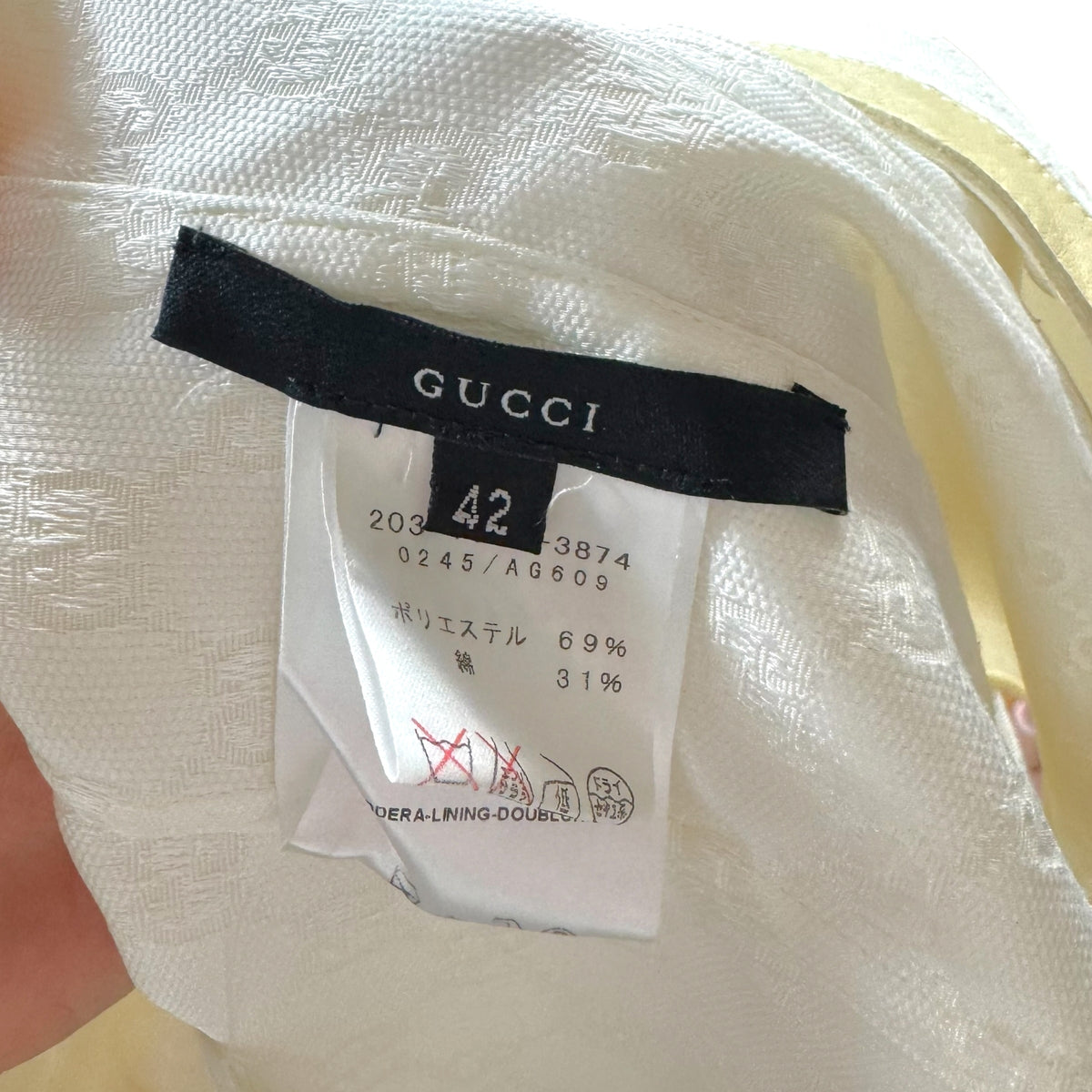 Gucci by Tom Ford 2000 White Monogram & Beige Leather Button-Up Blouse