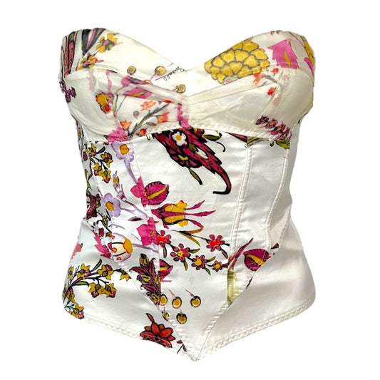 Just Cavalli Roberto Cavalli White Floral Strapless Bustier