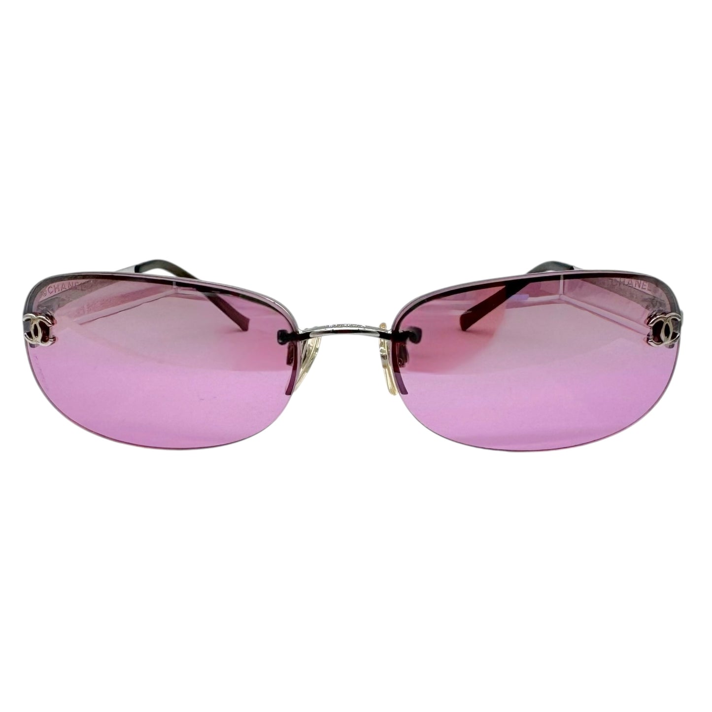 Chanel Metallic Pink Gradient CC Logo Lens Rimless 4099 Sunglasses w/ Case