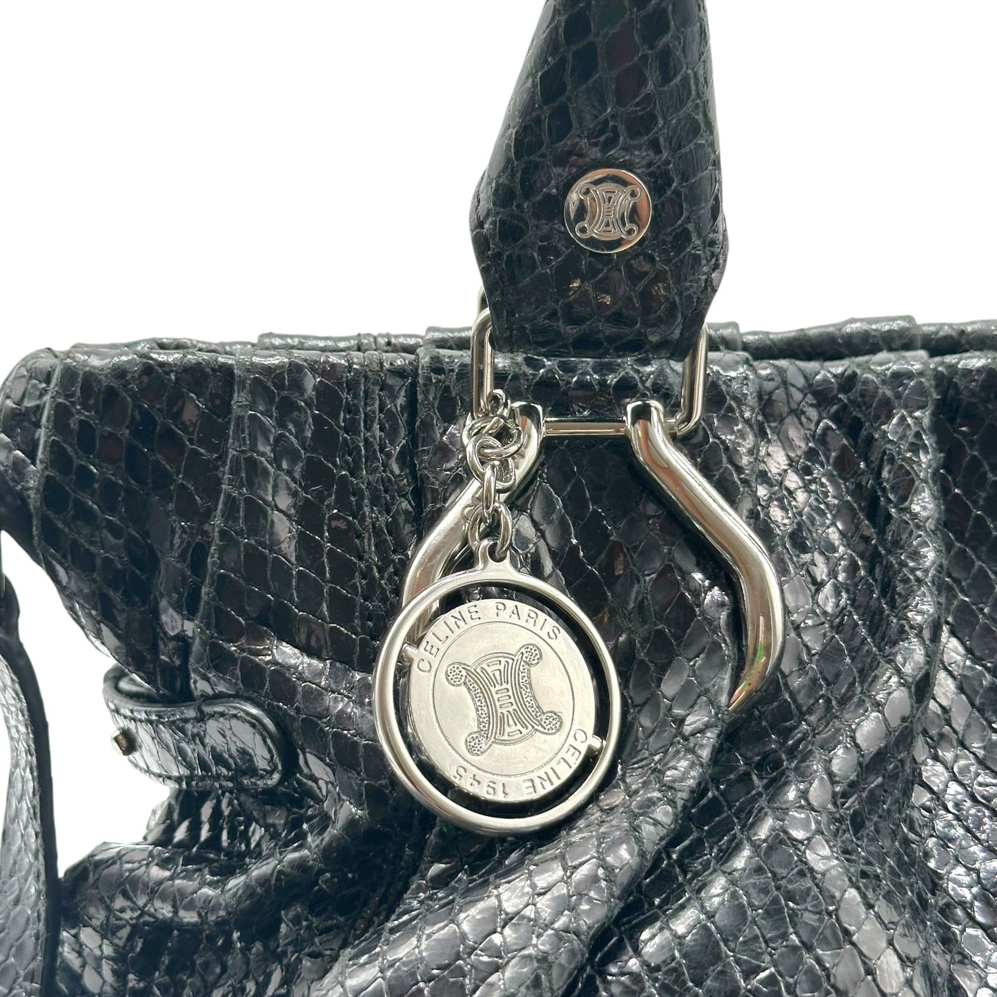 Celine Black Silver Snakeskin 2-Way Bag