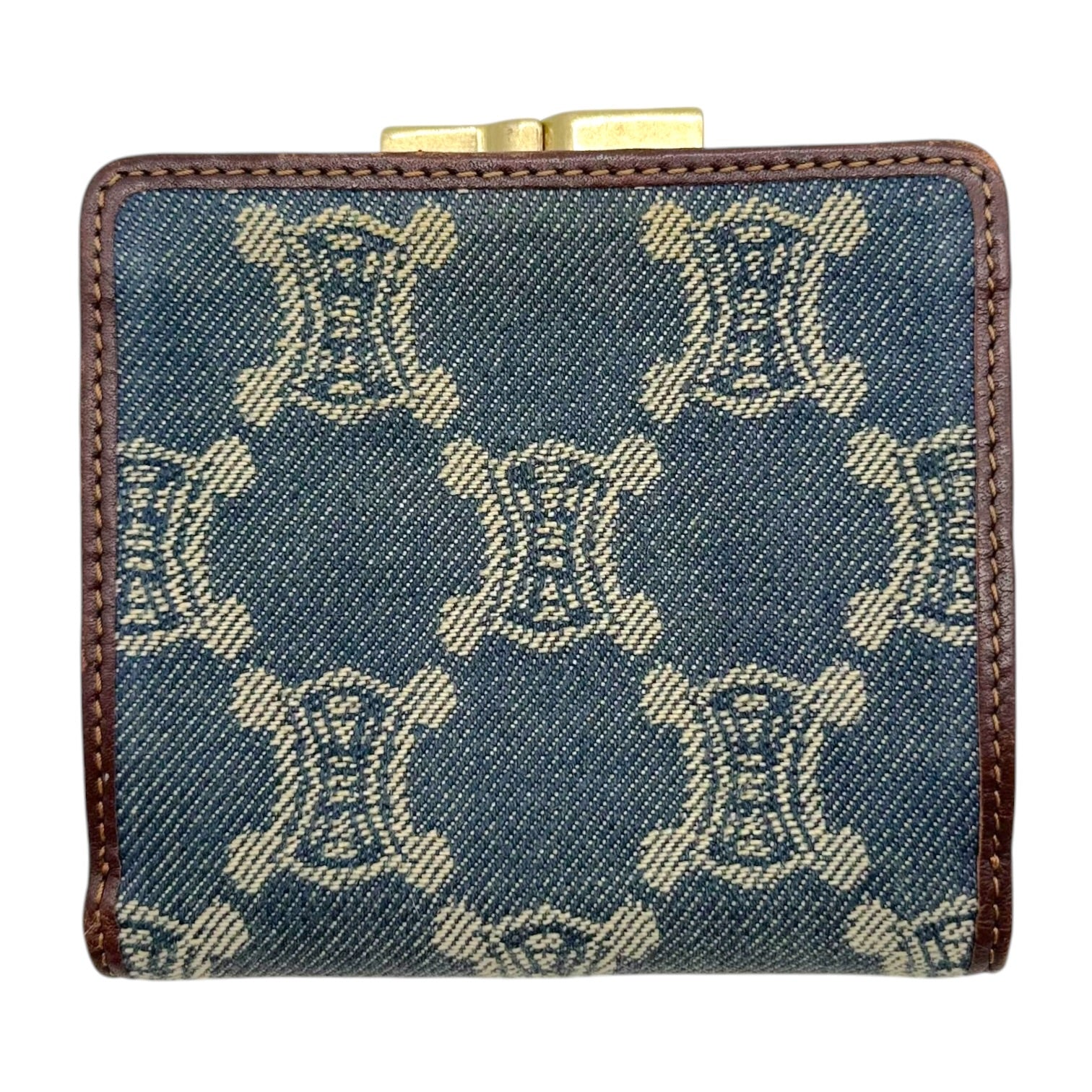 Celine Denim Bi-Fold Wallet Triomphe Monogram Pattern