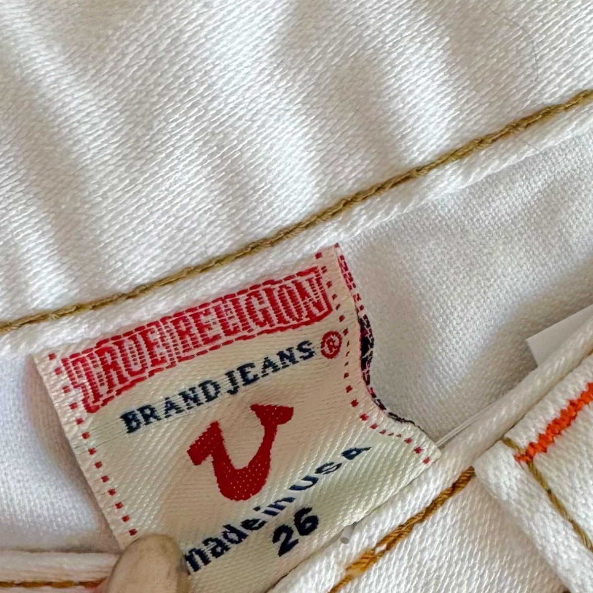 True Religion White Low Rise Flare Jeans with Embroidery