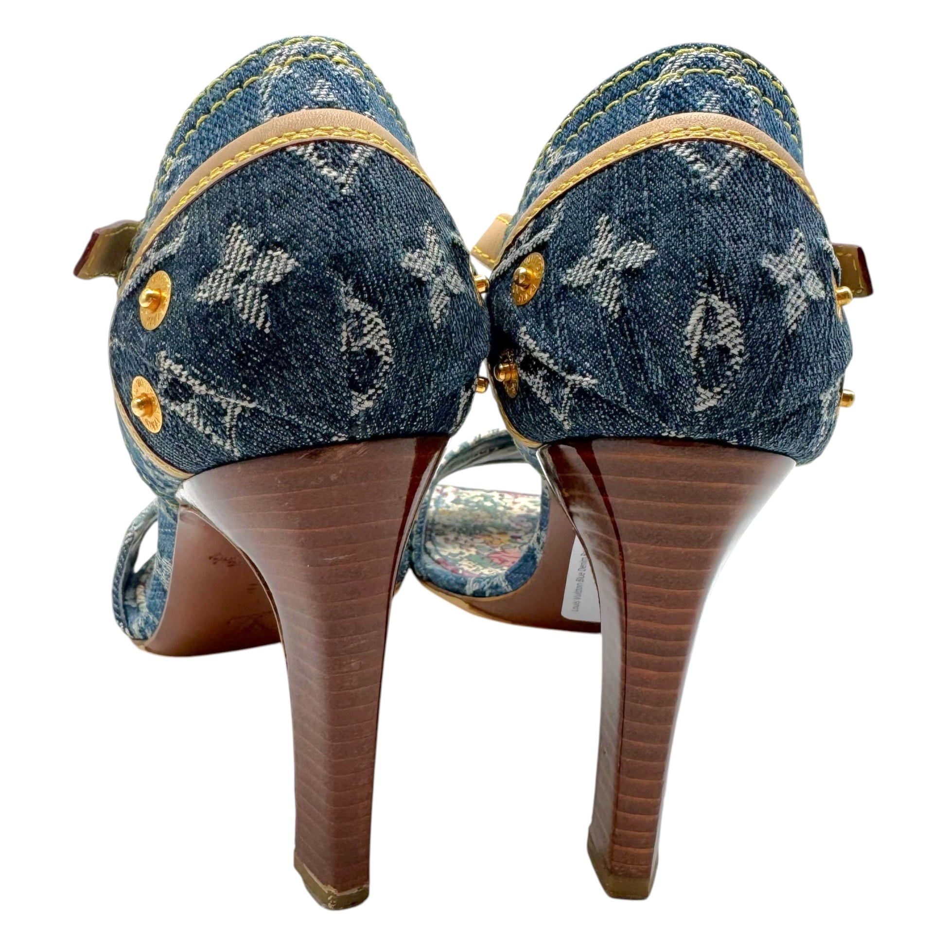 Louis Vuitton Blue Denim Patchwork Sandal Heels