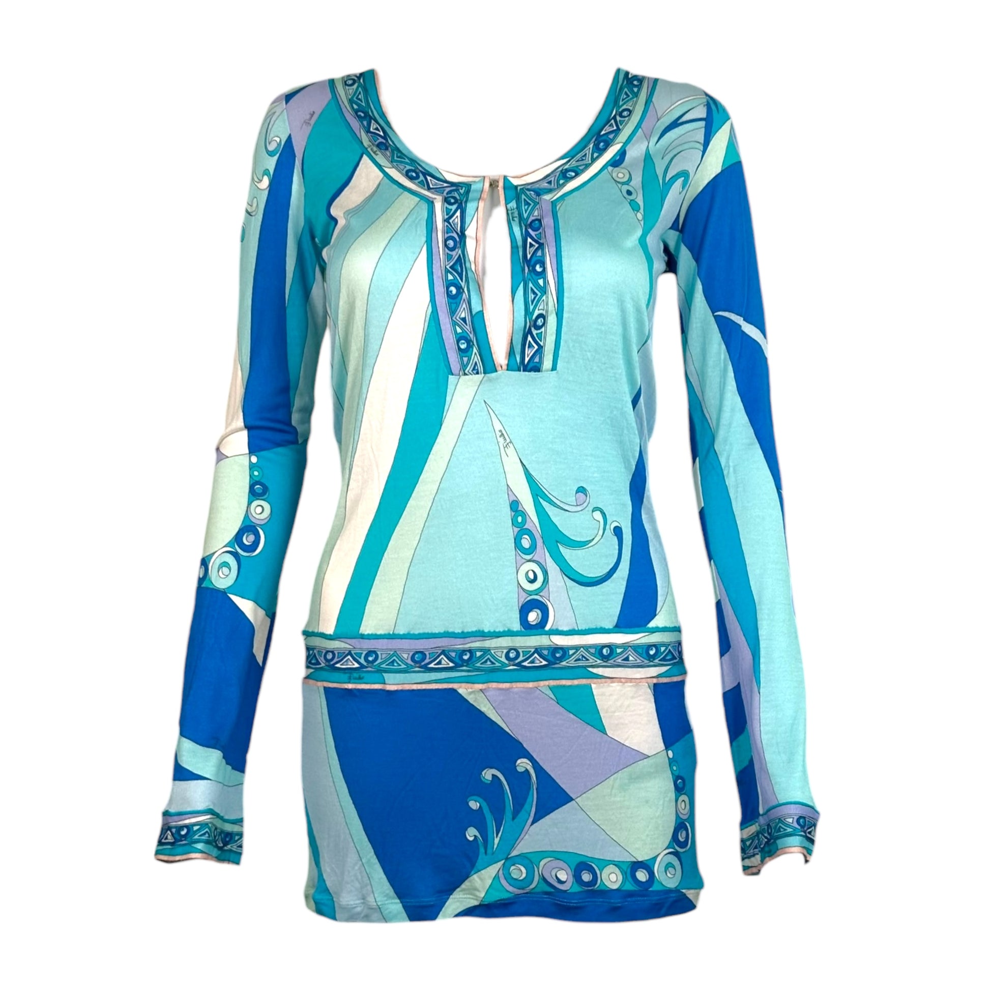 Emilio Pucci Blue Printed Longsleeve Mini Dress
