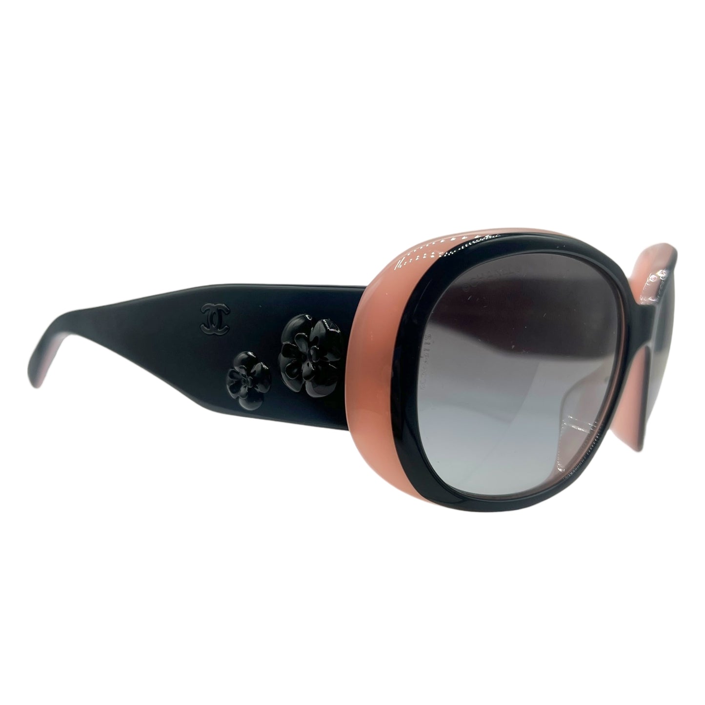 Chanel 5113-A Pink & Black Camellia Flower Oversized Sunglasses