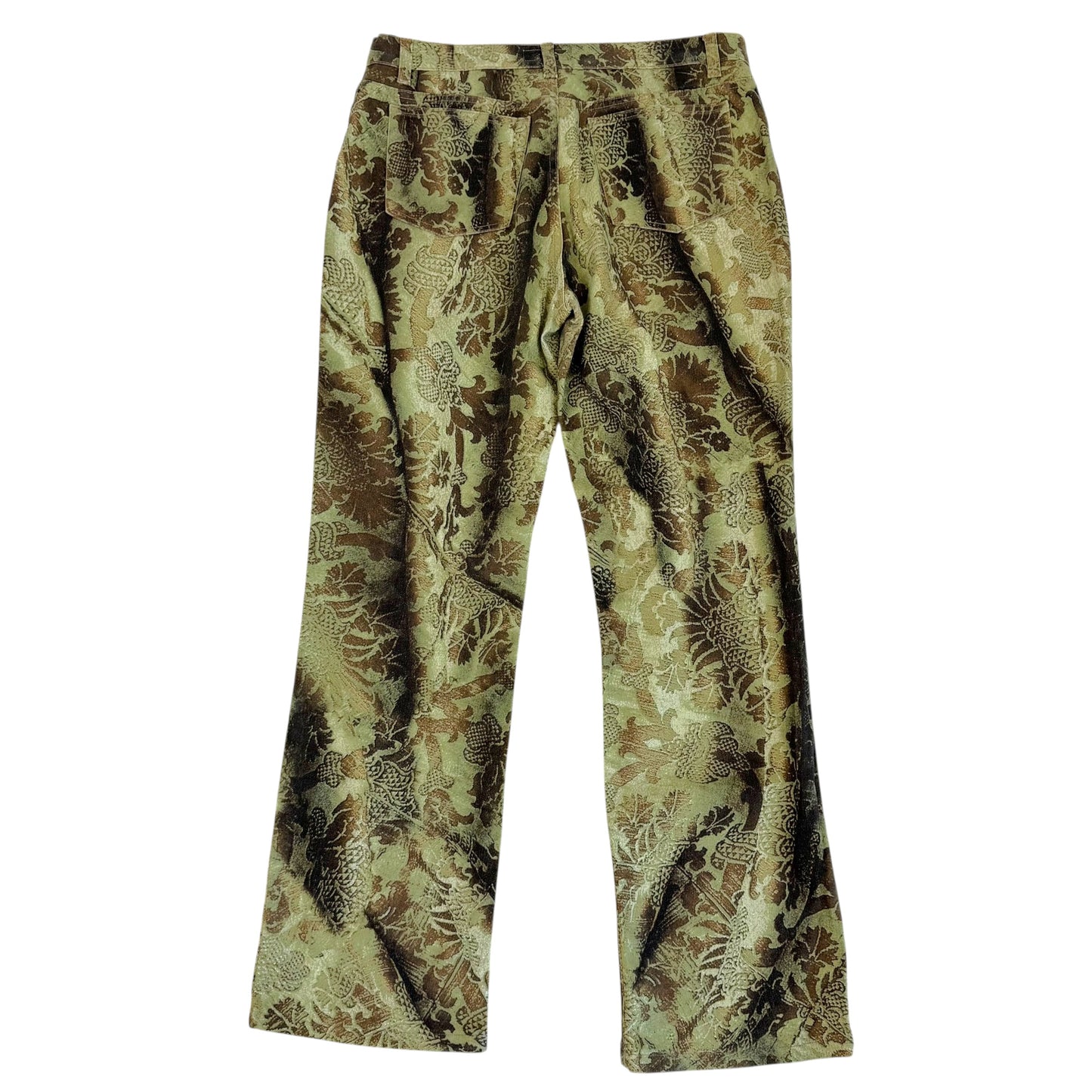 Roberto Cavalli Green Metallic Damask Printed Jeans
