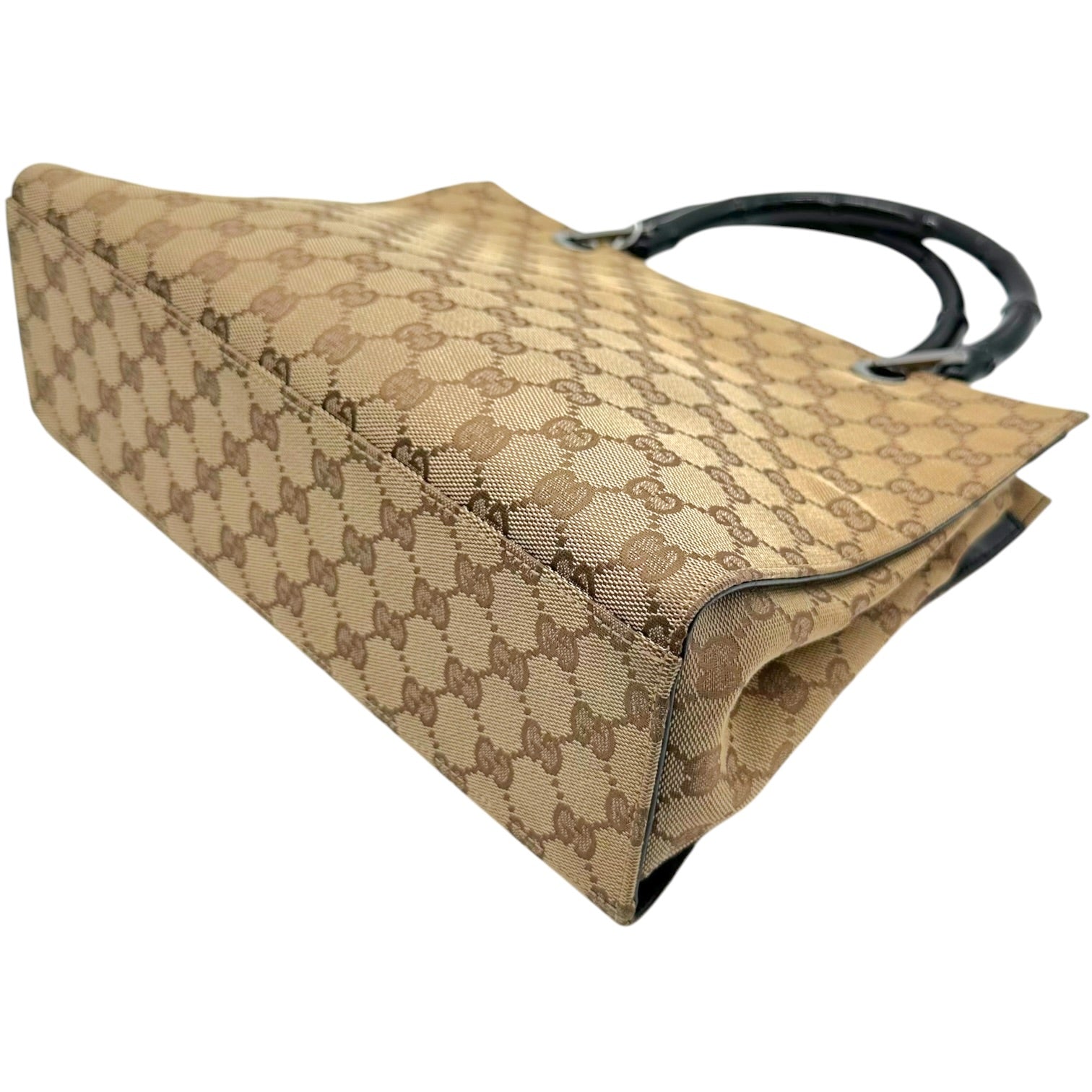 Gucci Tan Monogram Bamboo Handle Mini Tote Bag