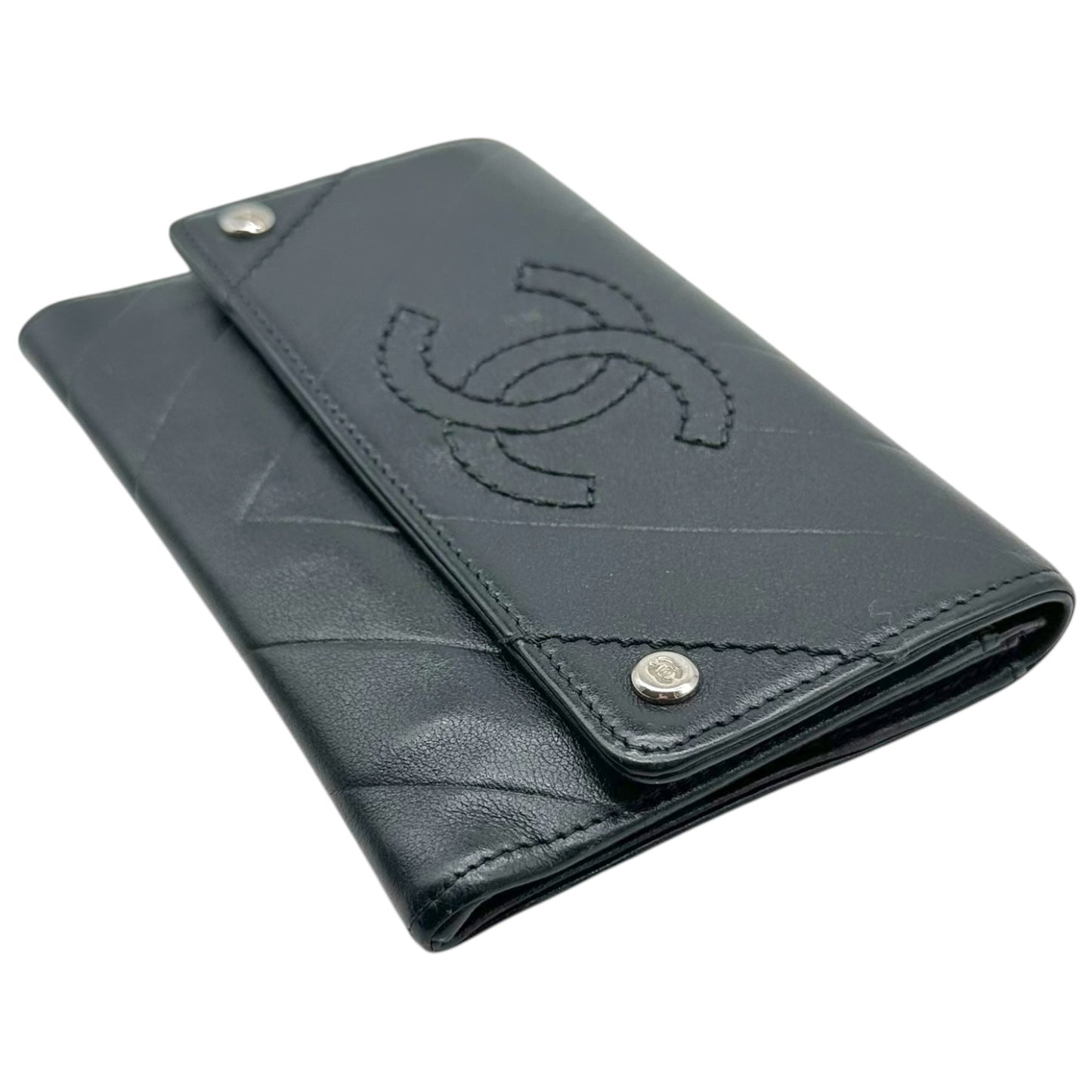 Chanel Black Leather Chevron Wallet