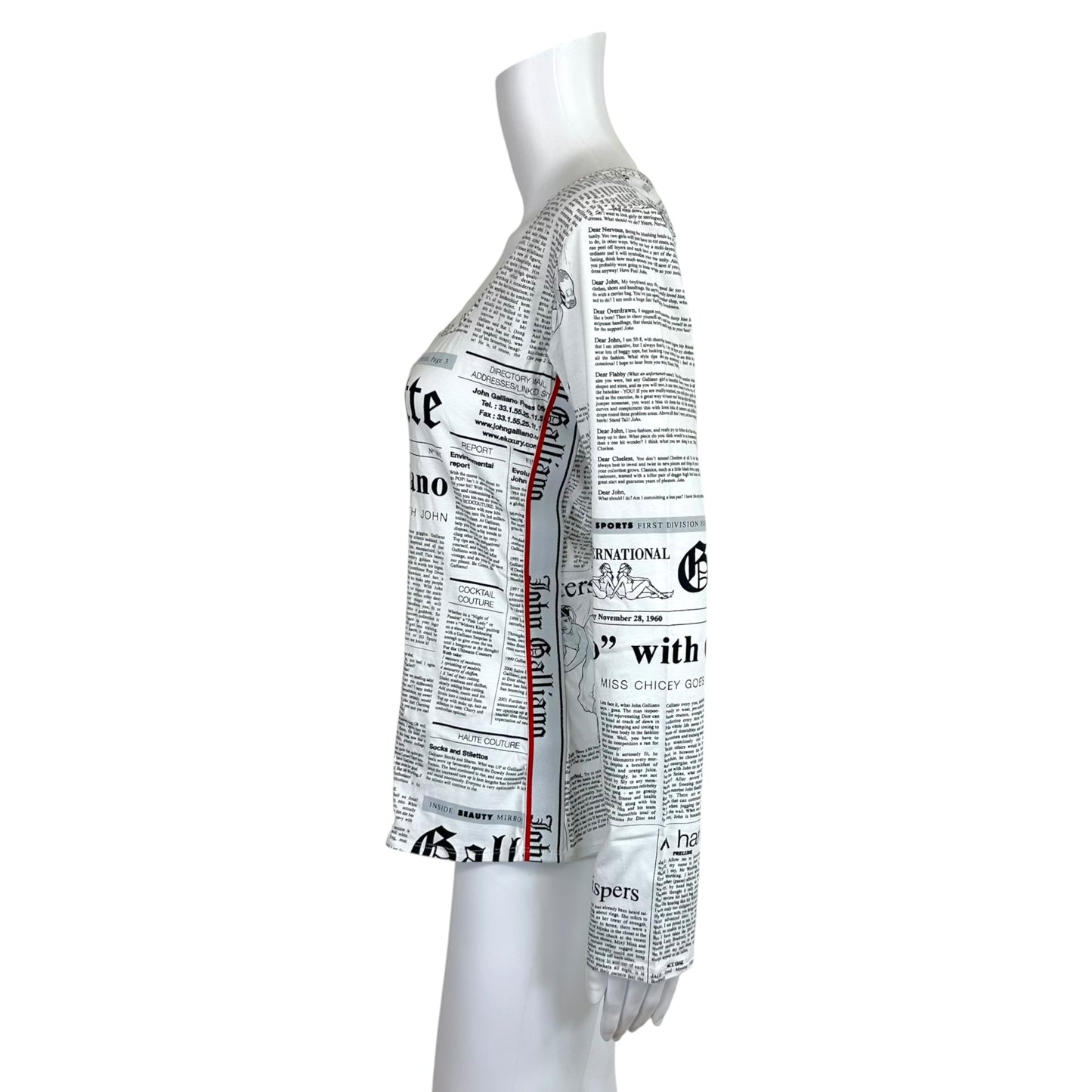 John Galliano White & Black Gazette Newsprint Longsleeve T-Shirt
