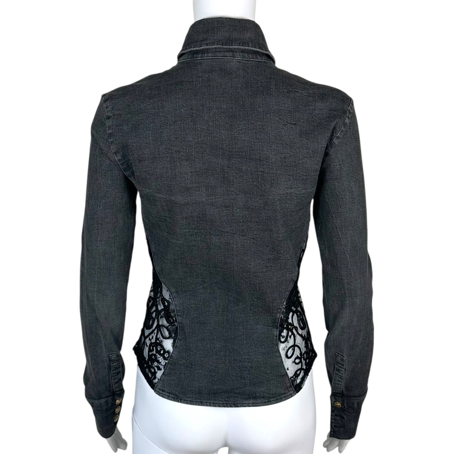 Versace Jeans Dark Wash Lace Cut-Out Button Up Top