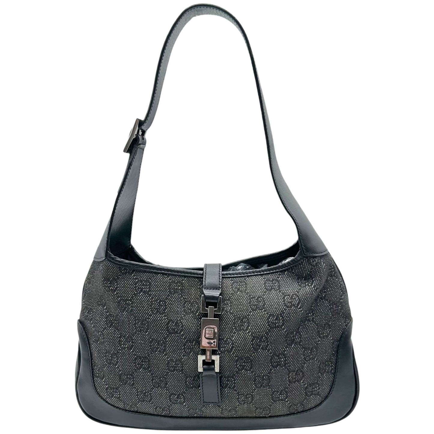 Gucci Gray Denim Monogram Shoulder Jackie Bag