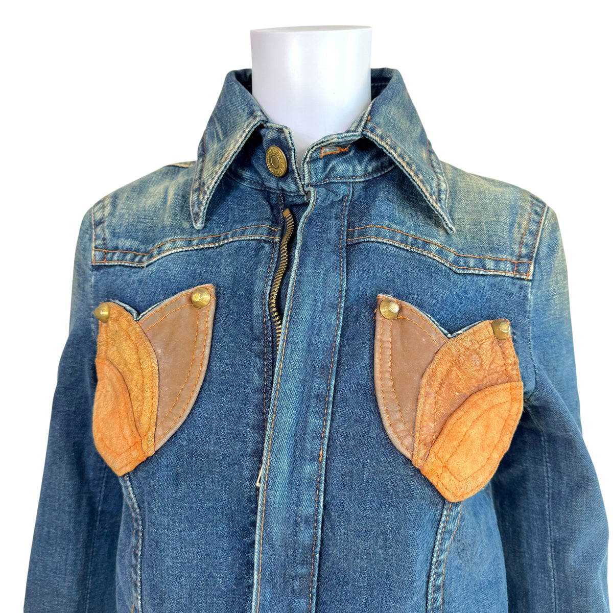 Dsquared2 Denim Leather Studded Cropped Jacket Blue