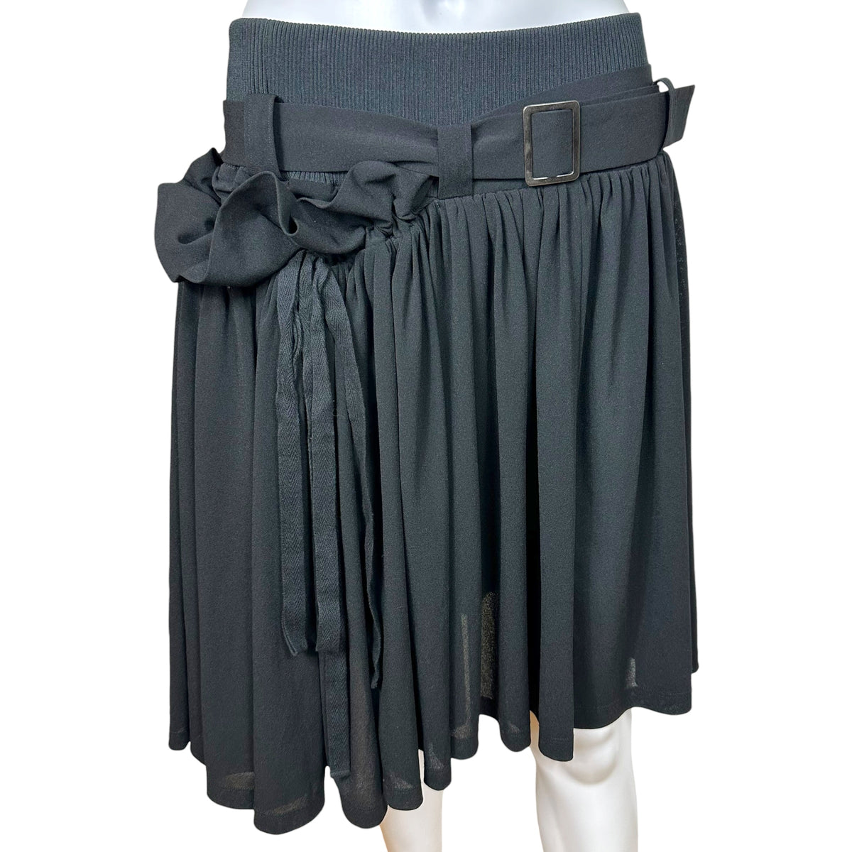 Y-3 Black Asymmetrical Belted Midi Skirt
