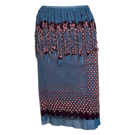 Jean Paul Gaultier JPG Teal & Pink Logo Print Mesh Midi Skirt