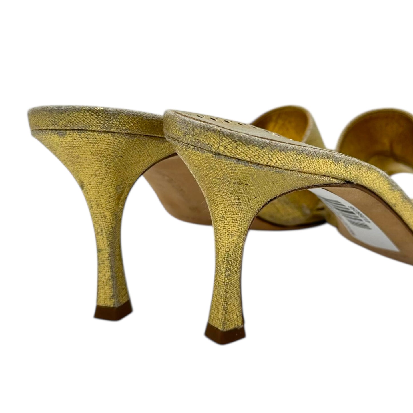 Manolo Blahnik Gold Linen Mule Heels