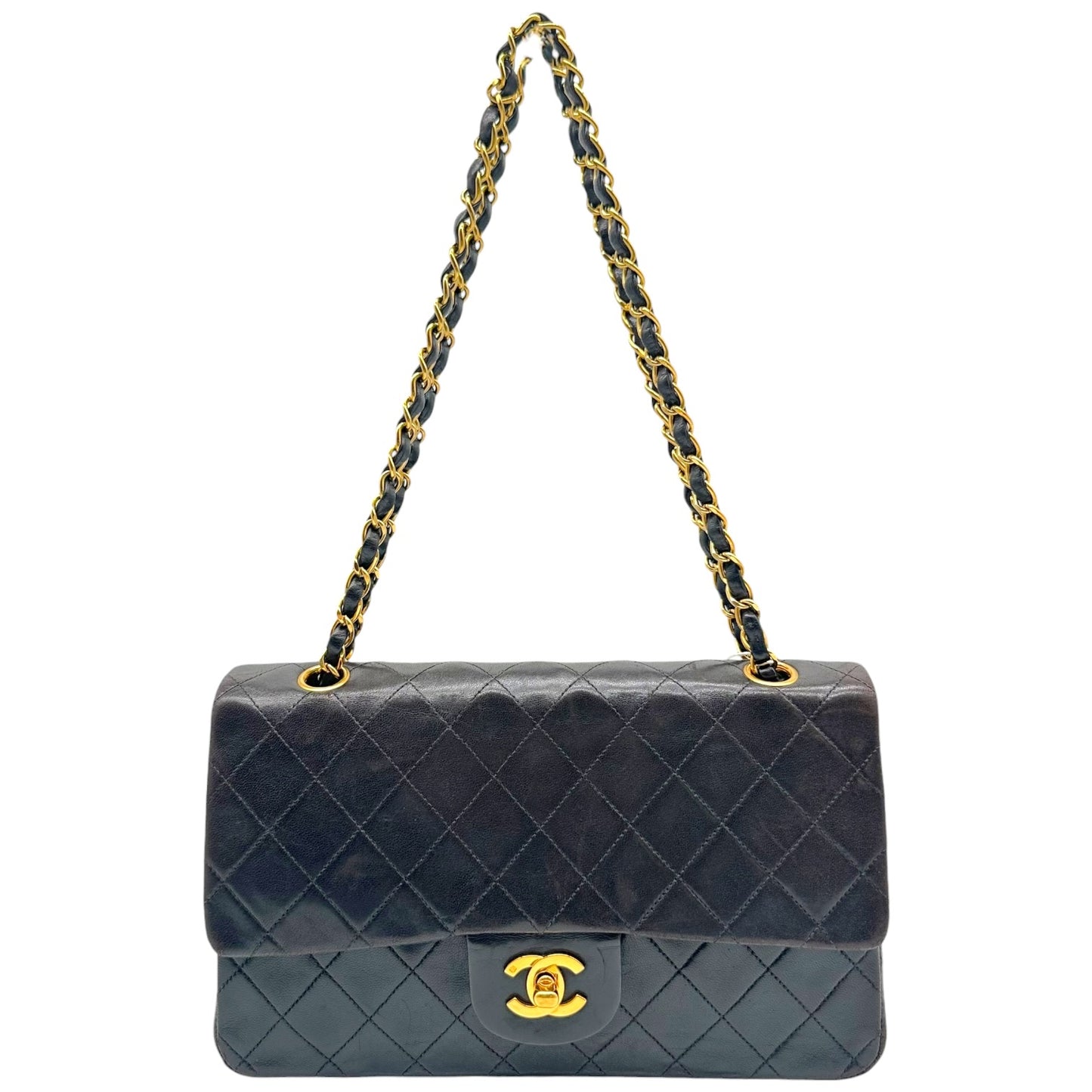 Chanel Black Matelasse Lambskin & Gold Medium Classic Double Flap Bag 1994-96