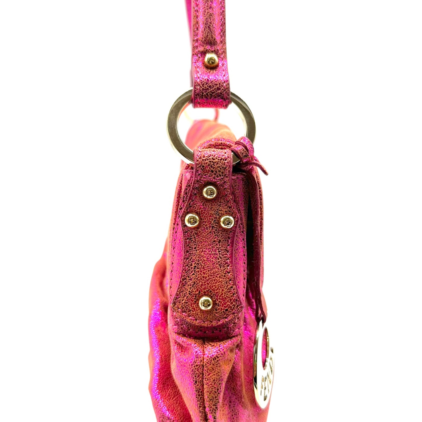 Fendi Metallic Hot Pink Suede Small Chef Shoulder Bag RARE