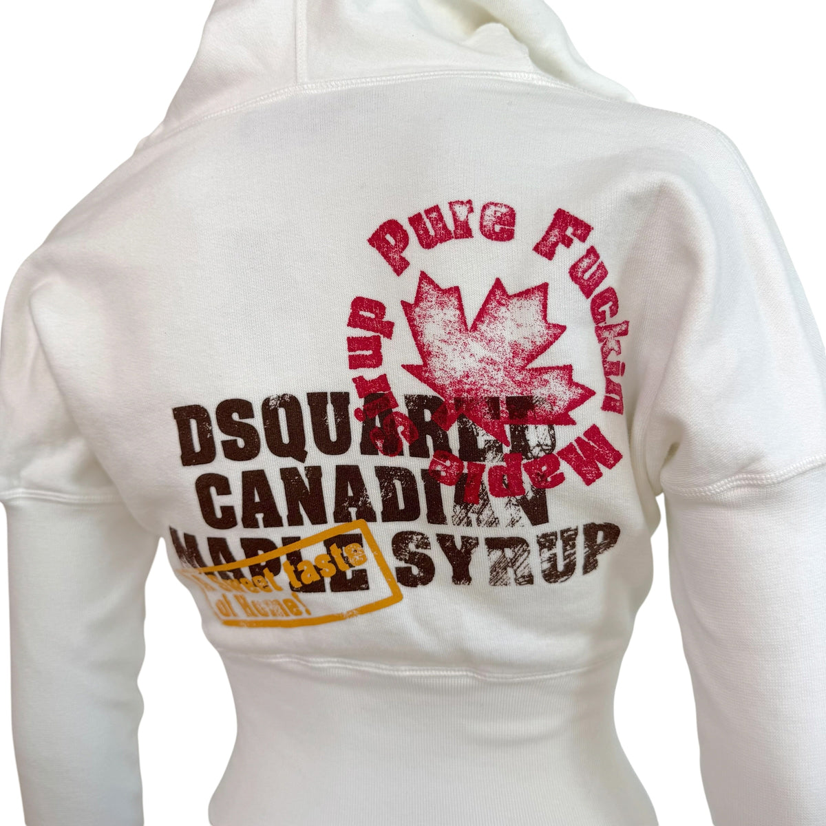 Dsquared2 White Cropped Hoodie With Maple Syrup Graphic