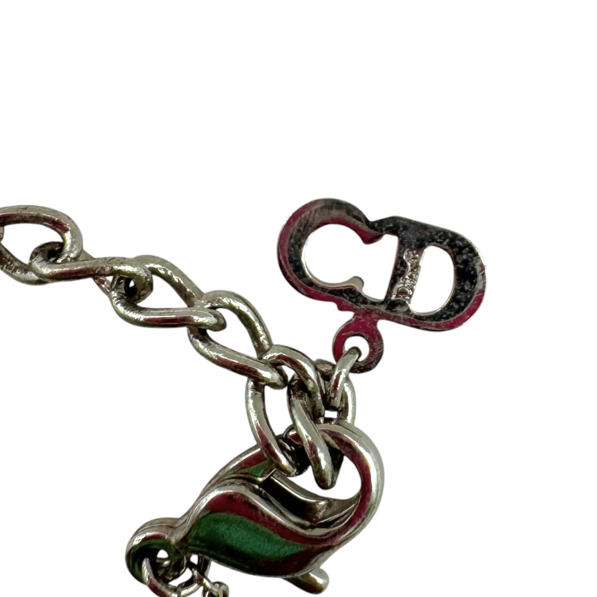Christian Dior Silver & Red Trotter Monogram Necklace
