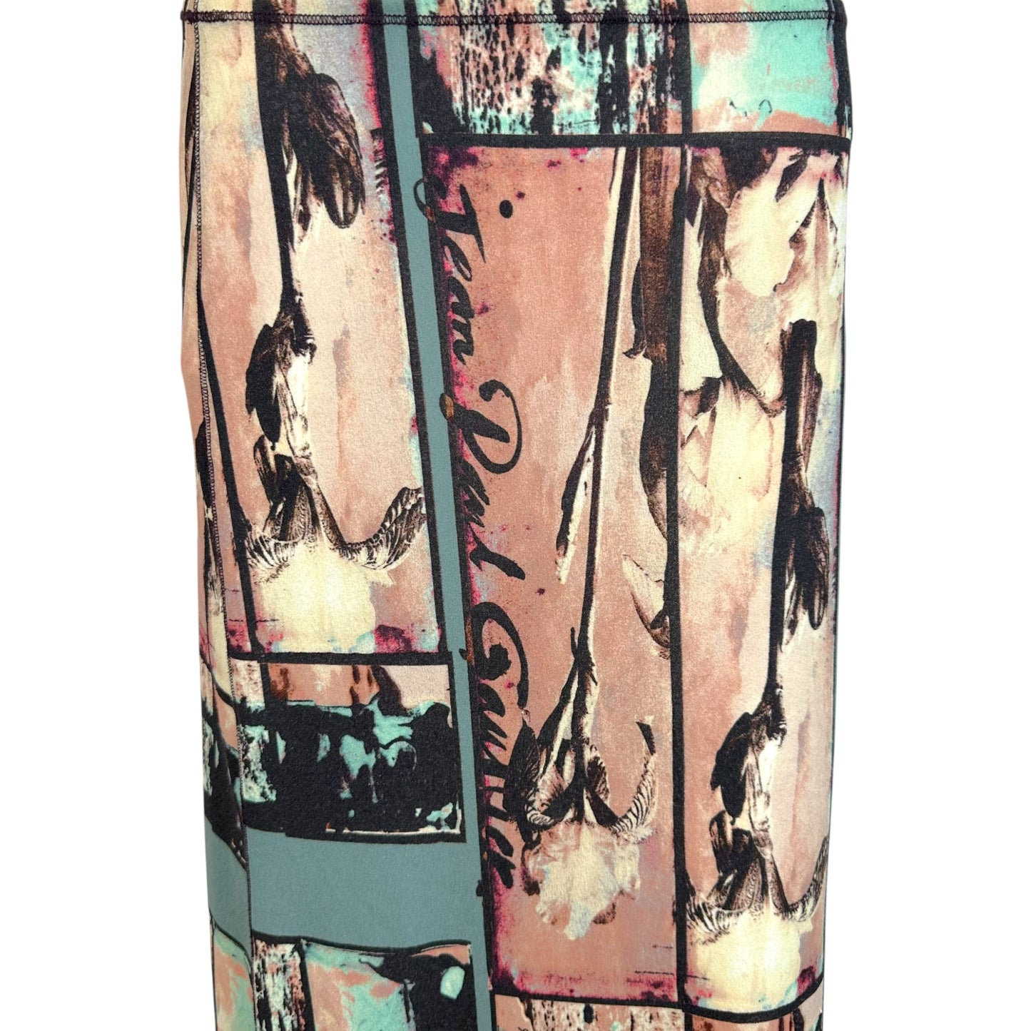 Jean Paul Gaultier Teal Blue & Pink Logo Print Maxi Skirt