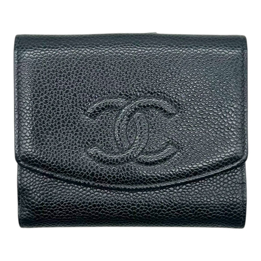 Chanel Black Caviar Bi-Fold Logo Wallet