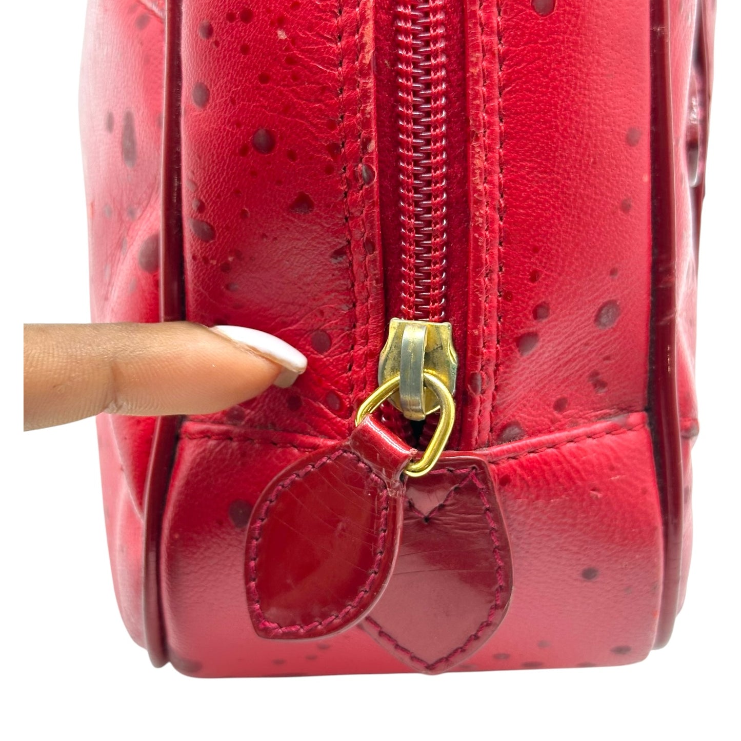 Christian Dior Red Spotted Leather Small Bowler Handbag