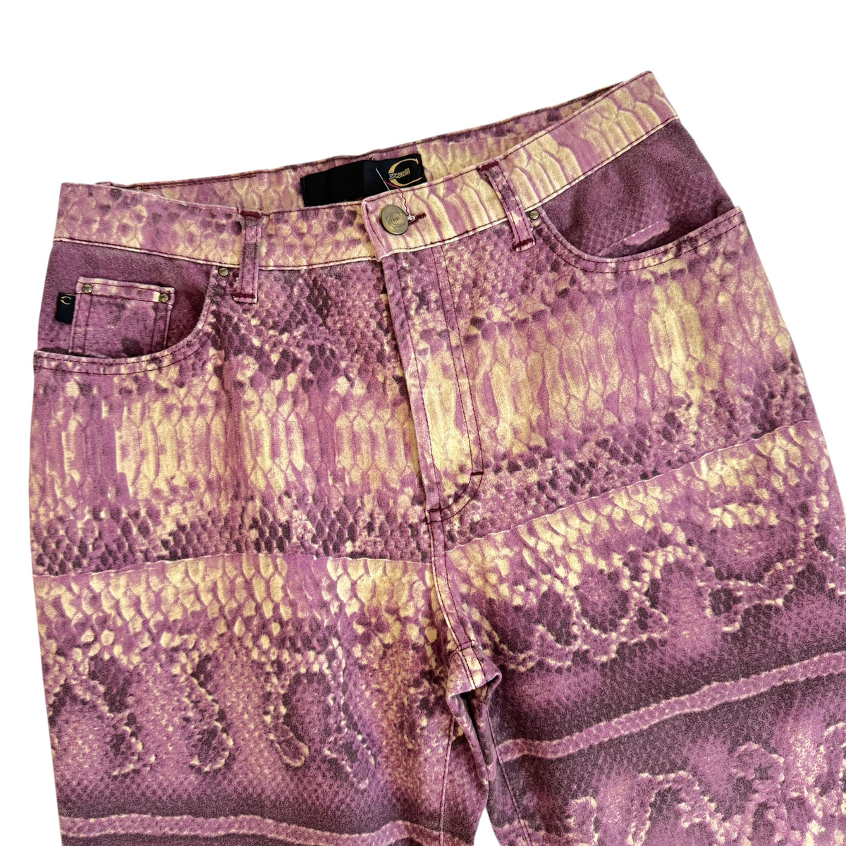 Roberto Cavalli Purple Snakeskin Print Jeans