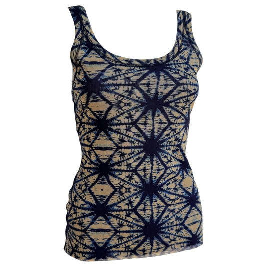Jean Paul Gaultier Soleil Blue & Beige Tie Dye Print Mesh Tank